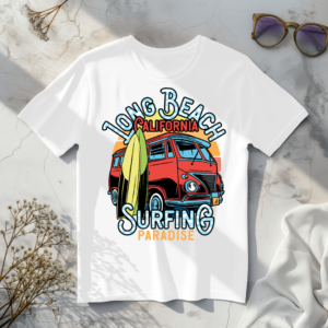 Long beach California surfing paradise White t-shirt