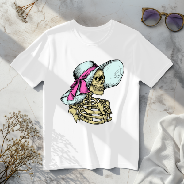 Skeleton wearing hat T-shirt - Image 6