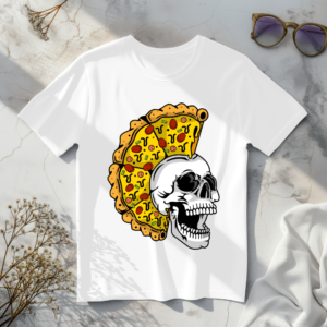 Skull with pizza slices as crown White t-shirt