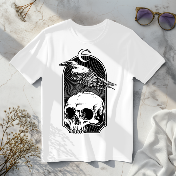 Skull, Crow & moon white t-shirt