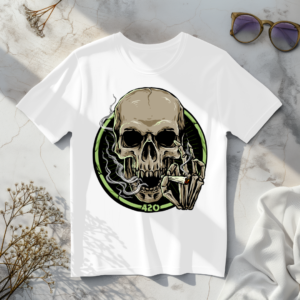 Smoking skull white t-shirt