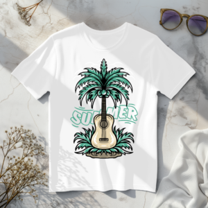 Summer with guitar tree White t-shirt