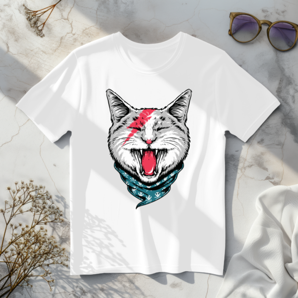 White Cat Meowing T-Shirt - Image 4