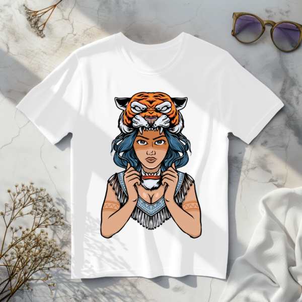 Woman Wearing Tiger Mask T-Shirt - Image 4