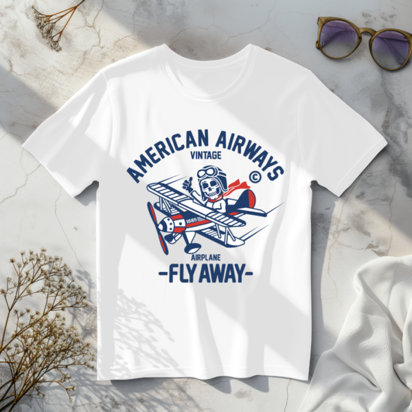 American airways with skull riding plane white t-shirt